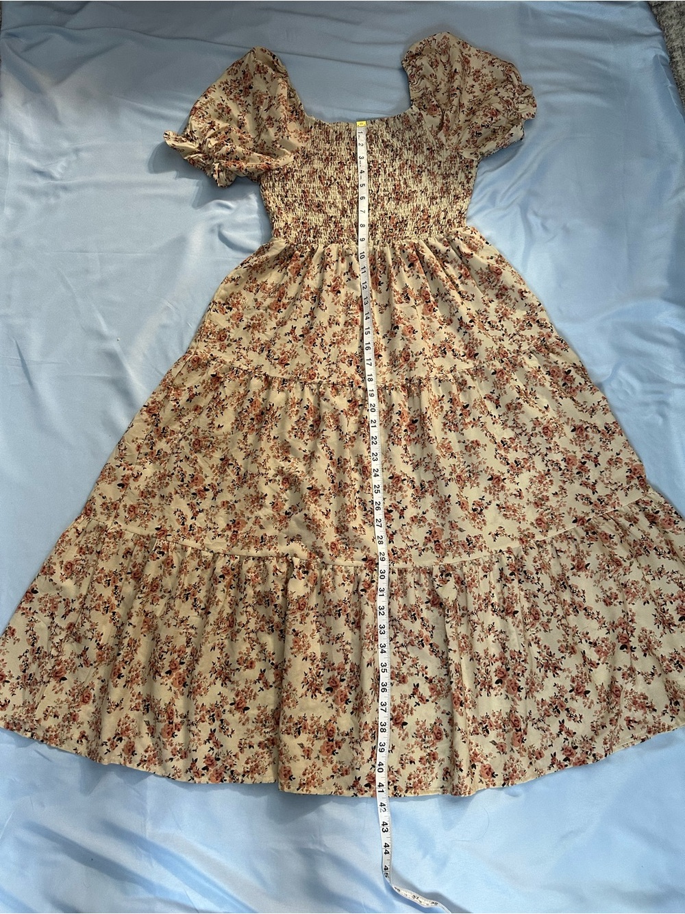 SHEIN Cream Floral Puff Sleeve Tiered Nightdress with Rose Print